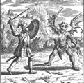 image of Pilgrim fighting Satan